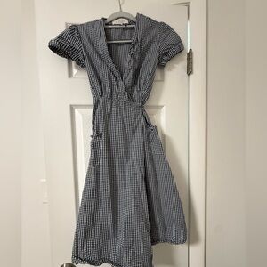 L'Academie Navy and White Gingham Wrap Midi Dress